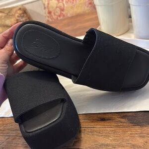 I Am Gia Black Sleek Mules with Wide Strap